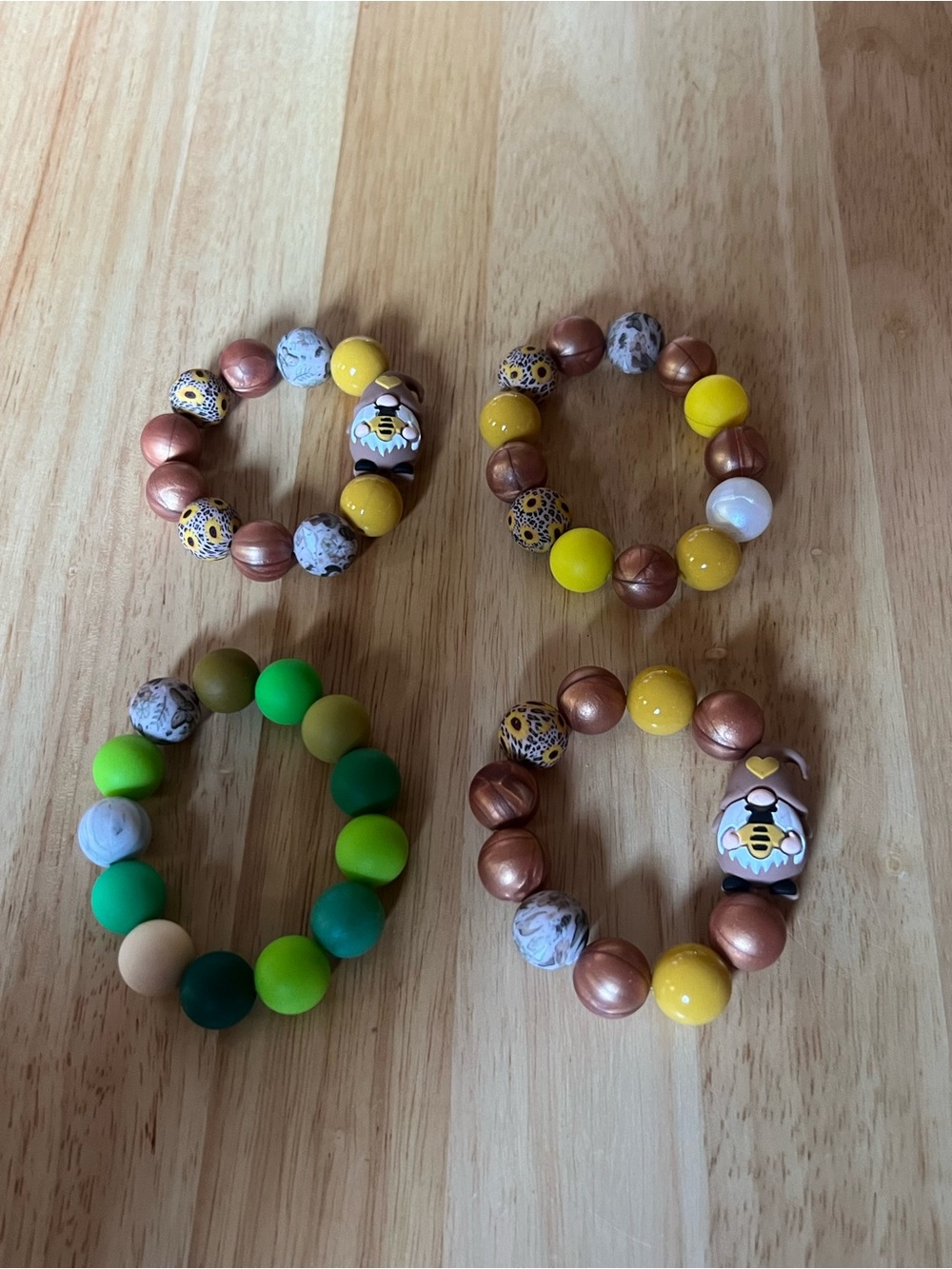 Kids Beaded Stretch Bracelet Set - Yellow, Green, Brown B153 set of 4